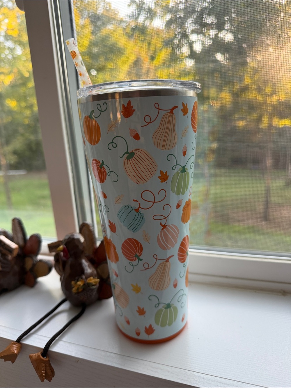 Autumn Pumpkin Stainless Steel Travel Tumbler - Orange & White